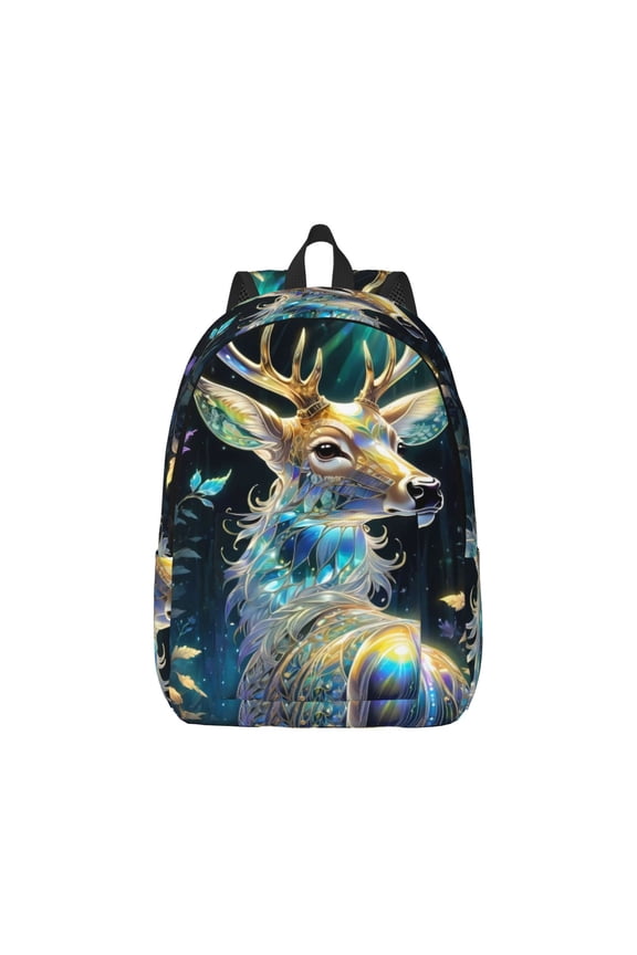 Colorful Stained Glass Deer Canvas Backpack for Men Women Rucksack Casual Travel Daypack College Tote Satchel Bookbag for Teens-Medium
