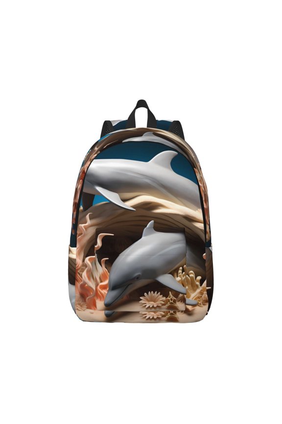 Canvas Backpack for Men Women Coral Fish Dolphin Print Rucksack Casual Travel Daypack Large and Small Durable College Tote Satchel Bookbag for Teens