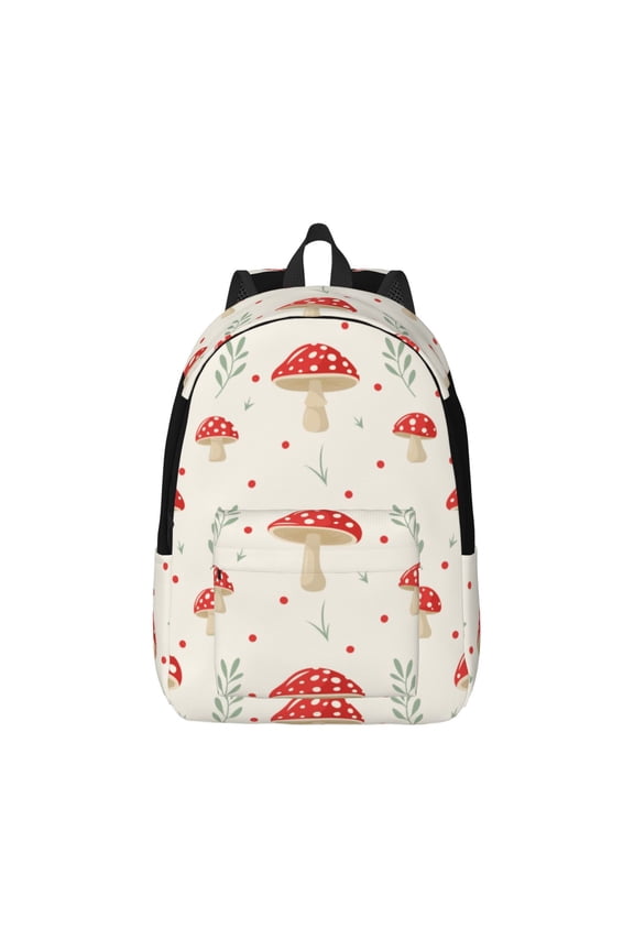 Canvas Backpack for Men Women Flat Mushrooms Print Rucksack Casual Travel Daypack Large and Small Durable College Tote Satchel Bookbag for Teens