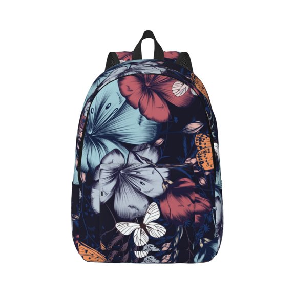Naloa Canvas Backpack for Men Women Flowers ad Butterflies Print Rucksack Casual Travel Daypack Large and Small Durable College Tote Satchel Bookbag for Teens