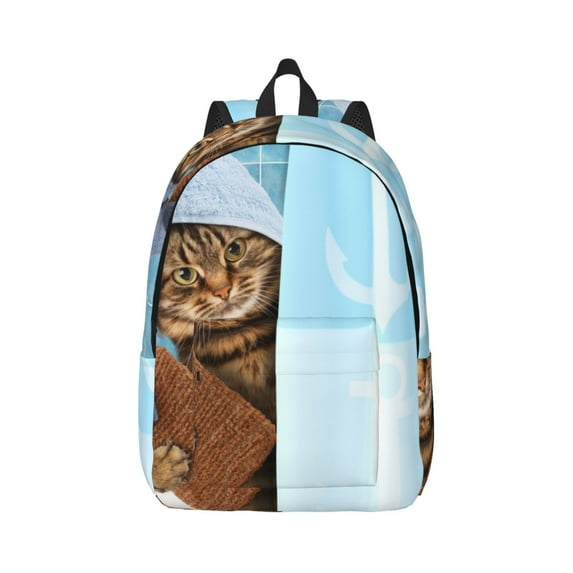 Naloa Canvas Backpack for Men Women Funny Cat Taking a Bath Print Rucksack Casual Travel Daypack Large and Small Durable College Tote Satchel Bookbag for Teens