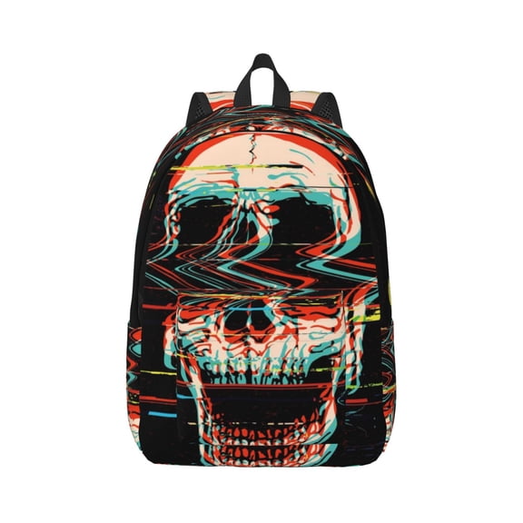 Naloa Canvas Backpack for Men Women Glitch Screaming Skull Print Rucksack Casual Travel Daypack Large and Small Durable College Tote Satchel Bookbag for Teens