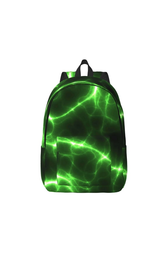Canvas Backpack for Men Women Green Lightning Print Rucksack Casual Travel Daypack Large and Small Durable College Tote Satchel Bookbag for Teens