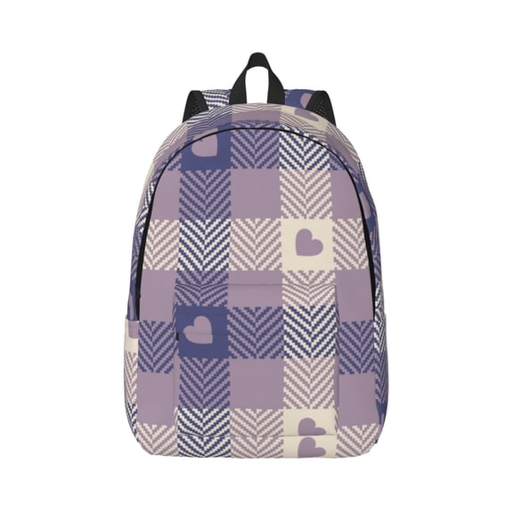 Naloa Canvas Backpack for Men Women Heart Check Plaid Print Rucksack Casual Travel Daypack Large and Small Durable College Tote Satchel Bookbag for Teens
