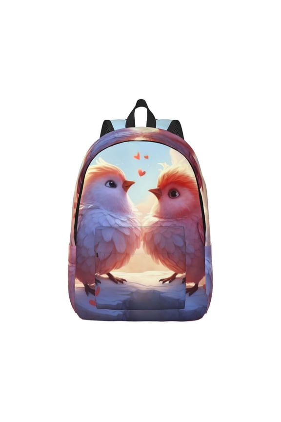Canvas Backpack for Men Women Heart Sky Bird Couple Print Rucksack Casual Travel Daypack Large and Small Durable College Tote Satchel Bookbag for Teens