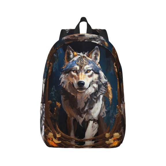 Naloa Canvas Backpack for Men Women Oil Painting Tribal Wolf Print Rucksack Casual Travel Daypack Large and Small Durable College Tote Satchel Bookbag for Teens
