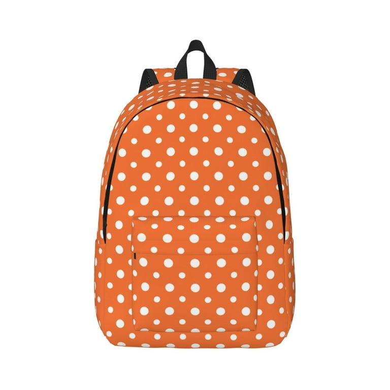 Naloa Canvas Backpack for Men Women Orange And White Polka Dot Print Rucksack Casual Travel Daypack Large and Small Durable College Tote Satchel