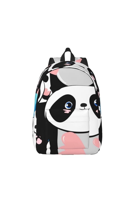 Canvas Backpack for Men Women Panda Cute Pink Hearts Print Rucksack Casual Travel Daypack Large and Small Durable College Tote Satchel Bookbag for Teens