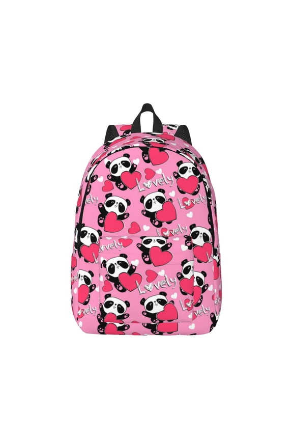 Canvas Backpack for Men Women Panda Heart Valentine Print Rucksack Casual Travel Daypack Large and Small Durable College Tote Satchel Bookbag for Teens