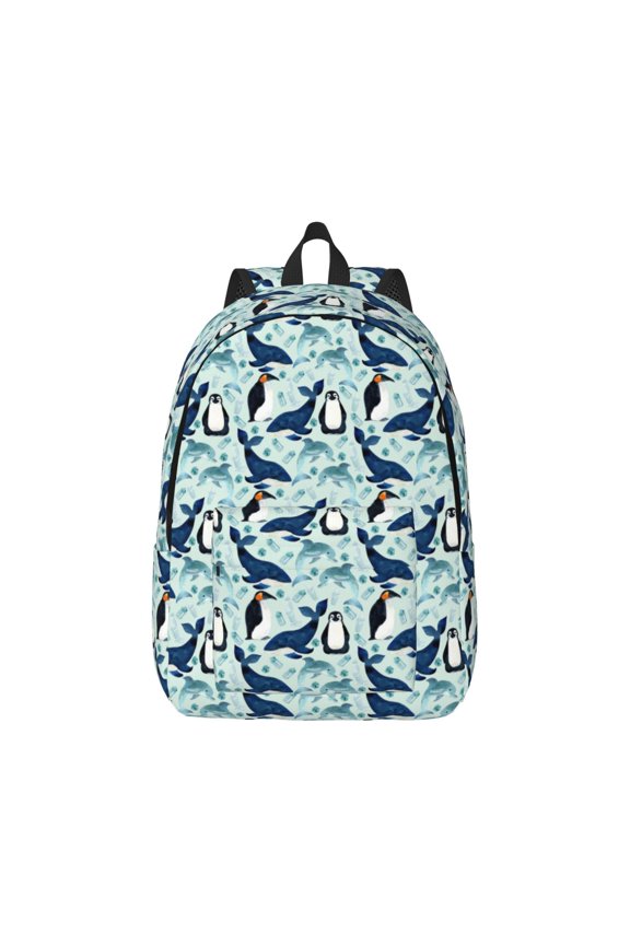 Penguins Dolphins Whales Canvas Backpack for Men Women Rucksack Casual Travel Daypack College Tote Satchel Bookbag for Teens-Medium