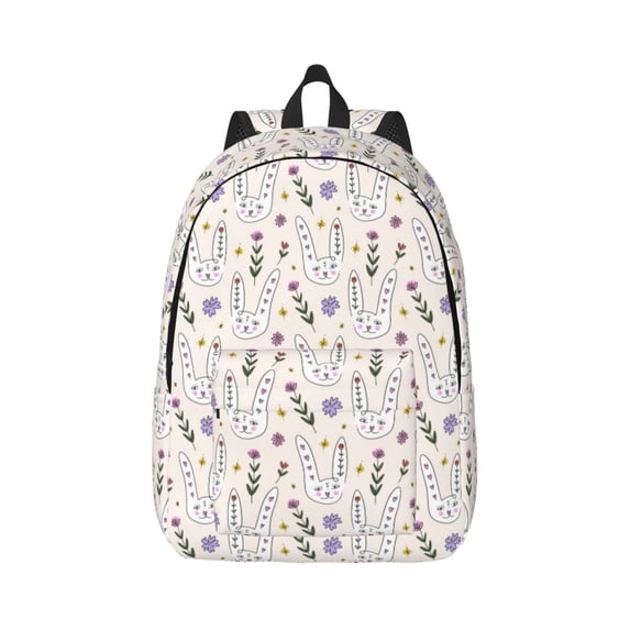 Naloa Canvas Backpack for Men Women Purple Flower Rabbit Print Rucksack Casual Travel Daypack Large and Small Durable College Tote Satchel Bookbag for Teens
