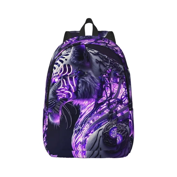 Naloa Canvas Backpack for Men Women Purple Pattern White Tiger Print Rucksack Casual Travel Daypack Large and Small Durable College Tote Satchel Bookbag for Teens