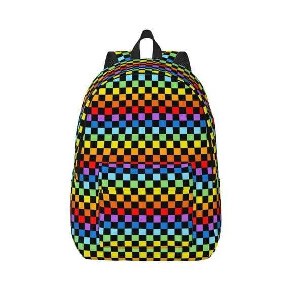 Naloa Canvas Backpack for Men Women Rainbow Chequerboard Print Rucksack Casual Travel Daypack Large and Small Durable College Tote Satchel Bookbag for Teens