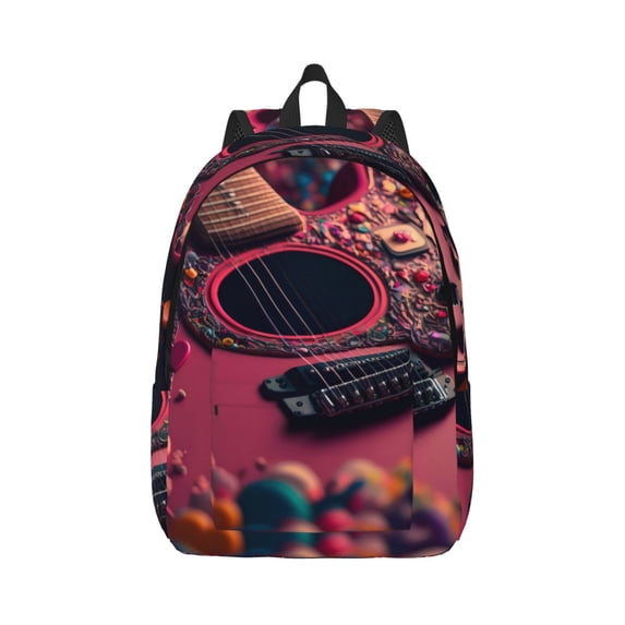Naloa Canvas Backpack for Men Women Romantic Heart Guitar Print Rucksack Casual Travel Daypack Large and Small Durable College Tote Satchel Bookbag for Teens