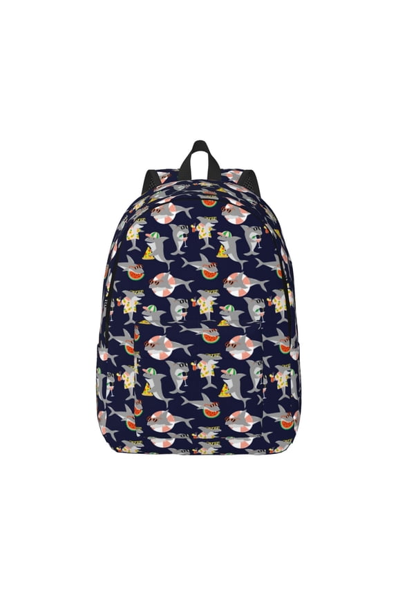 Canvas Backpack for Men Women Sharks In Sunglasses Print Rucksack Casual Travel Daypack Large and Small Durable College Tote Satchel Bookbag for Teens