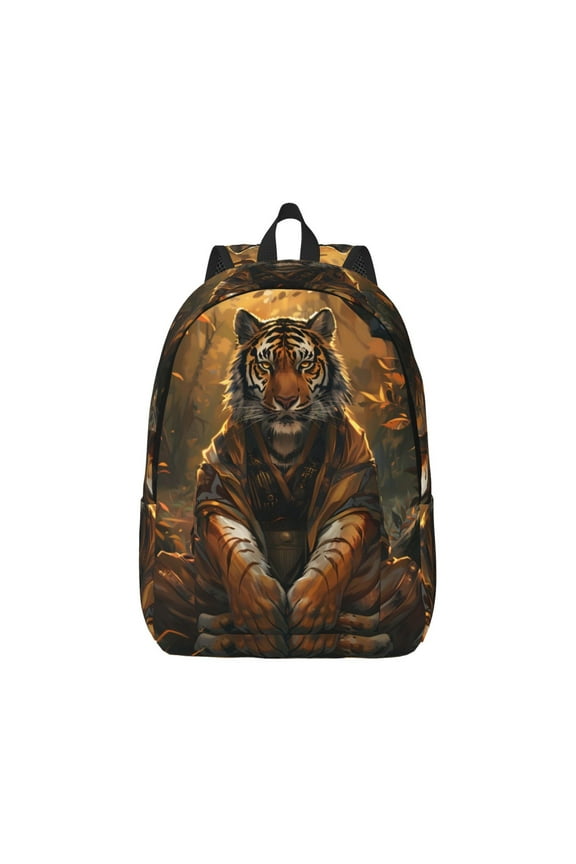 Canvas Backpack for Men Women Tiger In The Fallen Leaf Forest Print Rucksack Casual Travel Daypack Large and Small Durable College Tote Satchel Bookbag for Teens