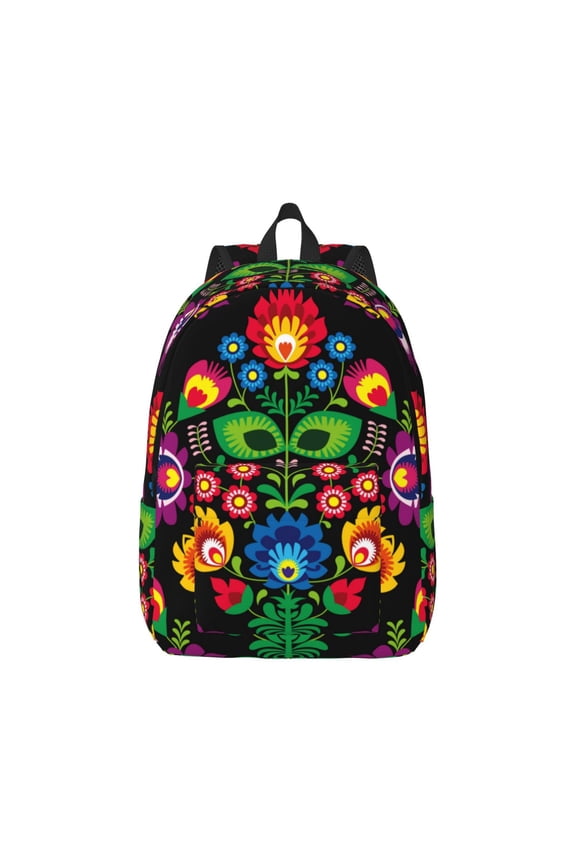 Canvas Backpack for Men Women Traditional Floral Polish Print Rucksack Casual Travel Daypack Large and Small Durable College Tote Satchel Bookbag for Teens