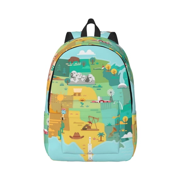 Naloa Canvas Backpack for Men Women USA Tourist Map Print Rucksack Casual Travel Daypack Large and Small Durable College Tote Satchel Bookbag for Teens