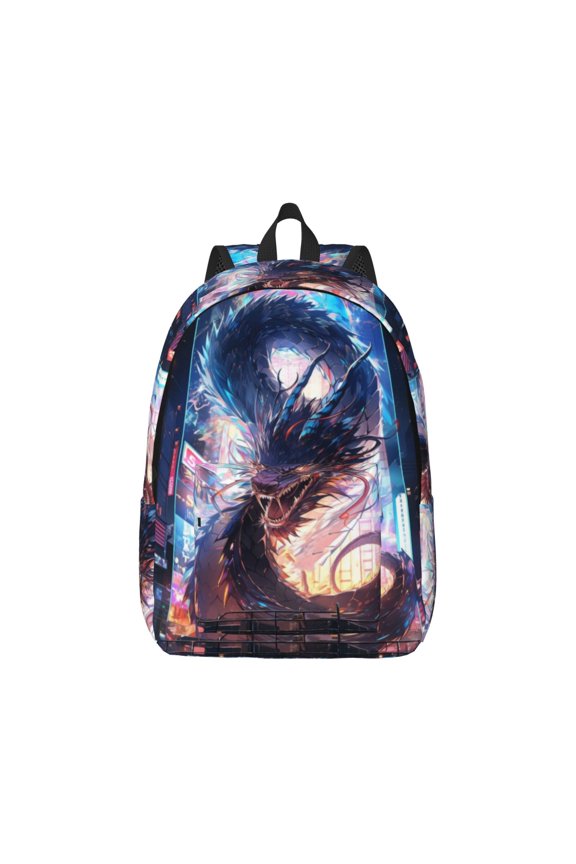 Canvas Backpack for Men Women Urban Style Colorful Dragon Print Rucksack Casual Travel Daypack Large and Small Durable College Tote Satchel Bookbag for Teens