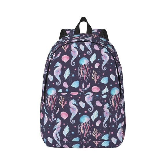 Naloa Canvas Backpack for Men Women Watercolor Marine Animals Print Rucksack Casual Travel Daypack Large and Small Durable College Tote Satchel Bookbag for Teens