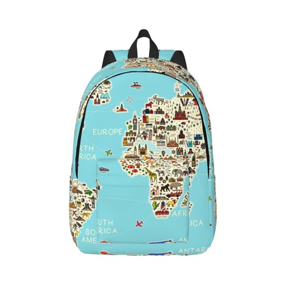 Naloa Canvas Backpack for Men Women World Travel Line Icons Map Print Rucksack Casual Travel Daypack Large and Small Durable College Tote Satchel Bookbag for Teens