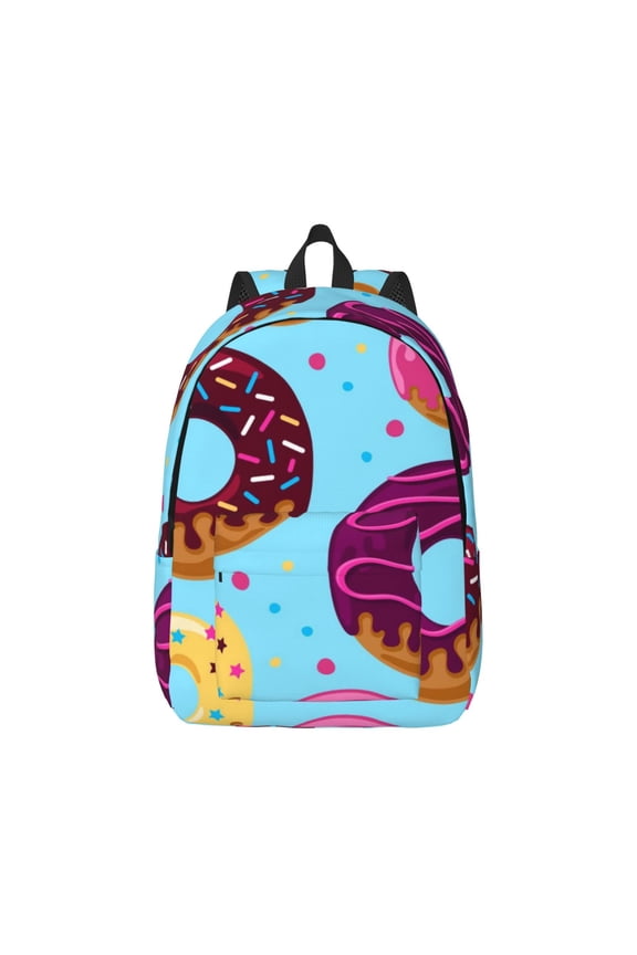 Canvas Backpack for Men Women Donuts Print Rucksack Casual Travel Daypack Large and Small Durable College Tote Satchel Bookbag for Teens