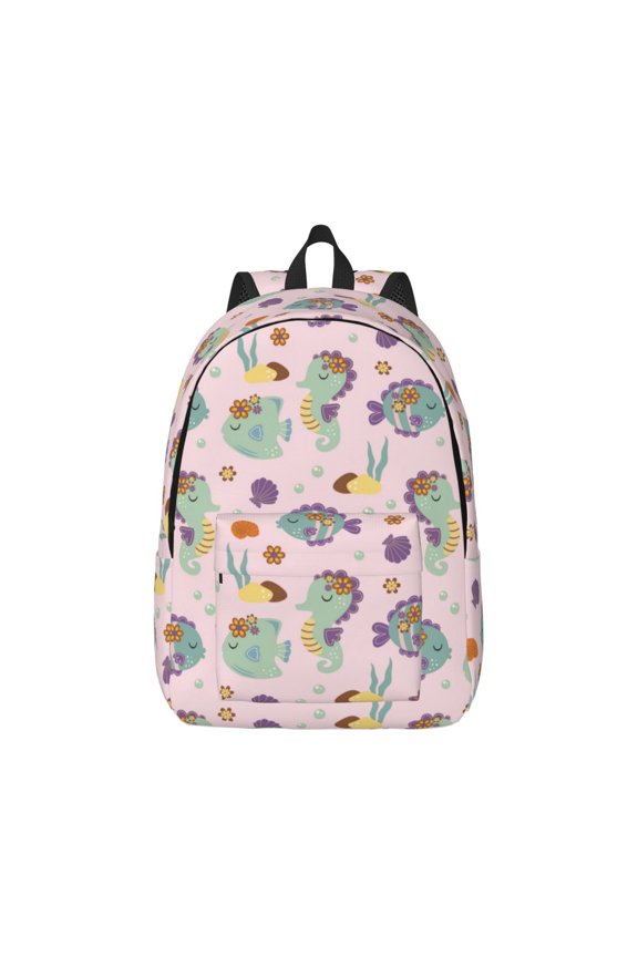 Canvas Backpack for Men Women Fish Seahorse Print Rucksack Casual Travel Daypack Large and Small Durable College Tote Satchel Bookbag for Teens