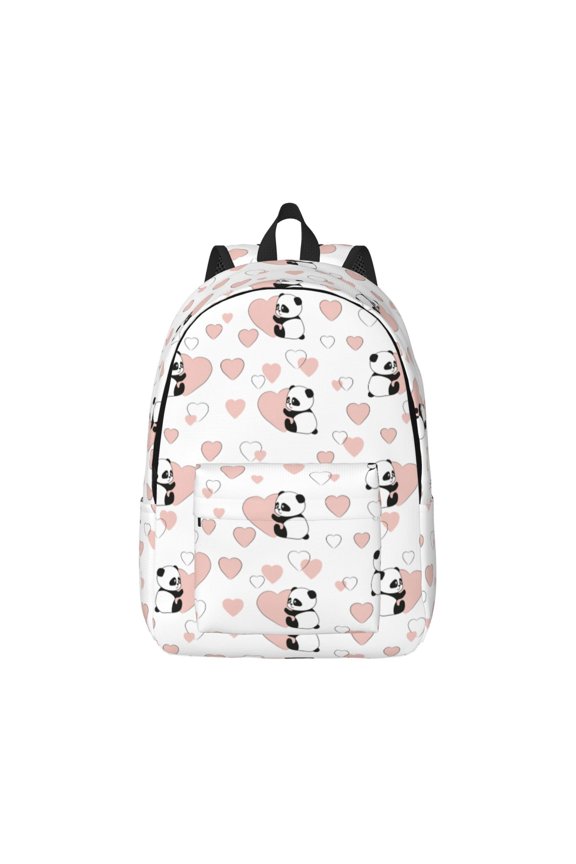 Canvas Backpack for Men Women Heart Panda Print Rucksack Casual Travel Daypack Large and Small Durable College Tote Satchel Bookbag for Teens