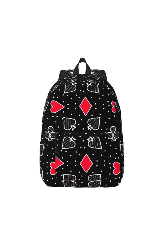 Card Suits Canvas Backpack for Men Women Rucksack Casual Travel Daypack College Tote Satchel Bookbag for Teens-Small