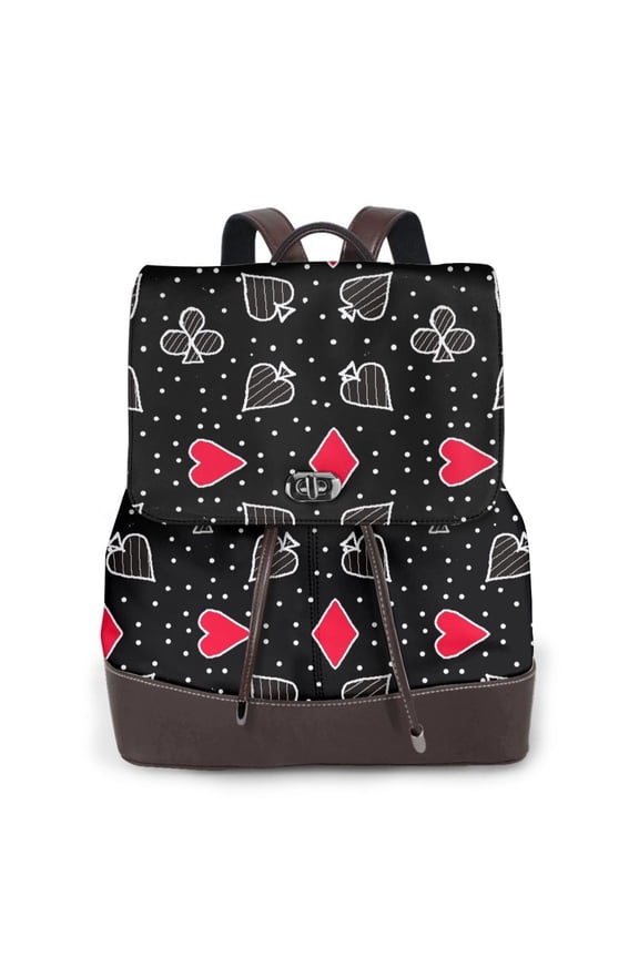 Naloa Card Suits Print Leather Backpack Purse for Women and Ladies,Shoulder Travel Daypacks Bags,Laptop Backpack for Women