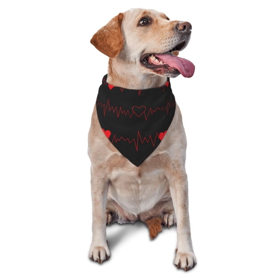 Naloa Cardiogram and Heart Dog Bandanas 1PC Washable Triangle Dog Scarfs Premium Durable Fabric, for Small Medium Large Dogs and Cats