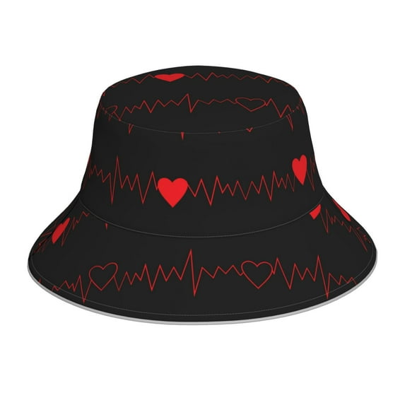 Naloa Cardiogram and Heart Reflective Double-Sided Bucket Hat, Sun Hat, Soft and Breathable for Gardening, Beaching, Camping, Hiking, Fishing