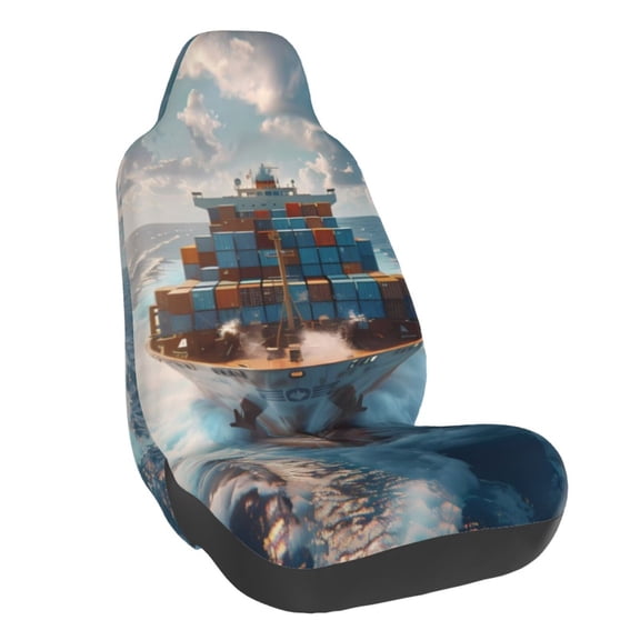 Naloa Cargo Ship At Sea Car Seat Covers Universal Front Seat Coves for Car Accessories ,Padded Car Covers for Automotive, SUV, Truck, and Van