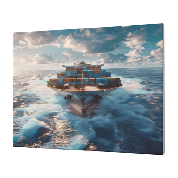 Naloa Cargo Ship At Sea Print Canvas Picture,Wall Pictures, Modern Decorative Poster,Art Prints for Bedroom, Toilet, 40 x 30 cm, Built-in Wooden Frame