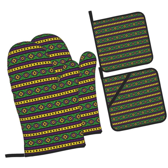Naloa Carnival Mardi Gras Oven Mitts and Pot Holders 4 pcs Set, Cooking Baking Grilling Kitchen Oven Glove for Cooking