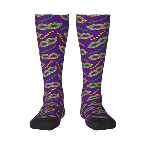 Naloa Carnival Masks and Beads Thigh High Socks Extra Long Stretchy Sock Women Over Knee High Opaque Stocking Daily Wear