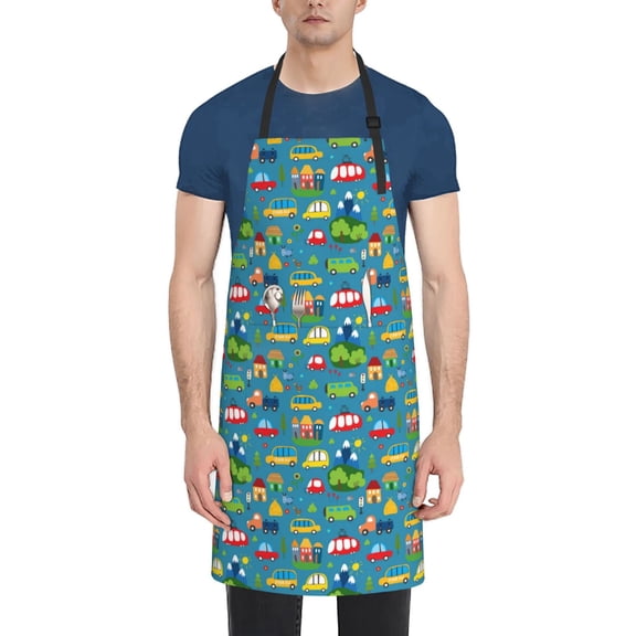 Naloa Cars Transportation Apron Kitchen Aprons with Pockets for Women Men Chef