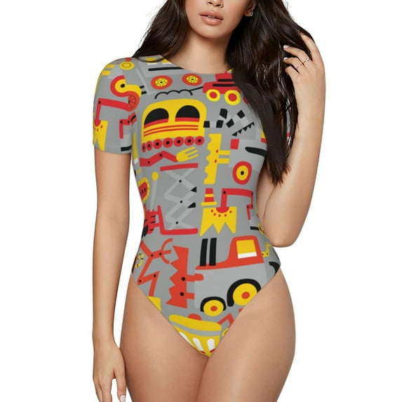Naloa Cars Women's Short-Sleeved Onesie, One-Piece Swimsuit for Parties, dates, clubs - Medium