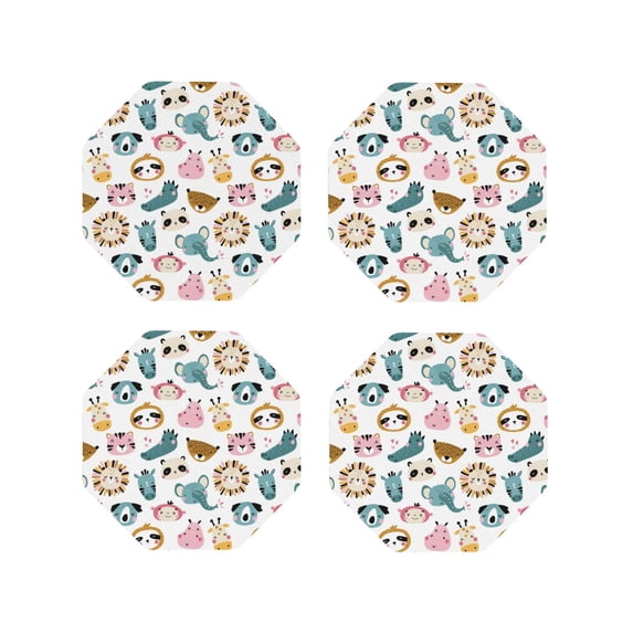 Naloa Cartoon Animals Leather Coasters for Drinks, Durable Drink Coasters 4 Set for Tabletop Protection, Luxurious Home Décor and Housewarming Gift ( {designName})Octagon
