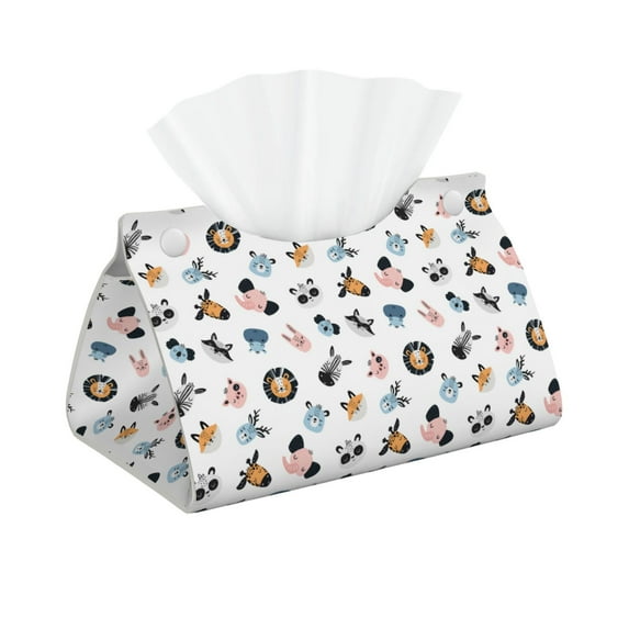 Naloa Cartoon Animals Print Leather Tissue Box Cover Rectangle | Long Tissue Box Cover | Tissue Box Holder | Tissue Holder for Bathroom
