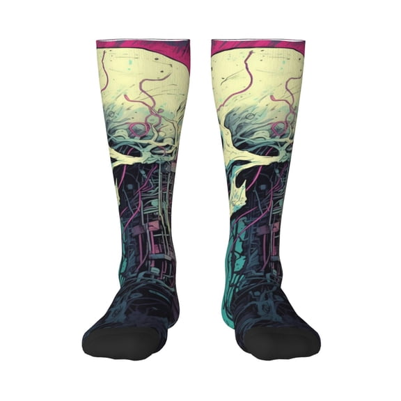 Naloa Cartoon Art Skull Thigh High Socks Extra Long Stretchy Sock Women Over Knee High Opaque Stocking Daily Wear