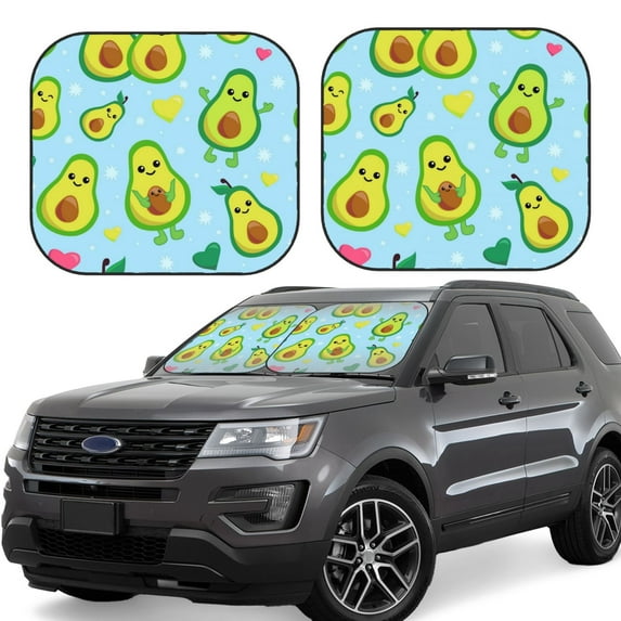 Naloa Cartoon Avocado 2 Piece Foldable Car Sun Shades, Car Windshield Sunshade, Front Window Sunshade for Car, Truck, SUV - Medium