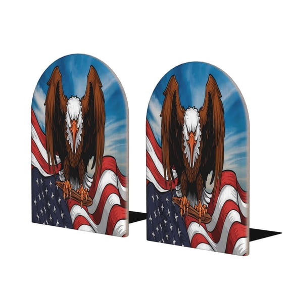 Naloa Cartoon Bald Eagle USA 2 Pcs Bookend Large Capacity Office Book Ends for Home Office Library School Study Decoration