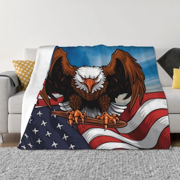 Naloa Cartoon Bald Eagle USA Flannel Blankets - Thick and Warm Blanket for Winter, Soft Fuzzy Plush King Blanket for All Seasons80"x60"