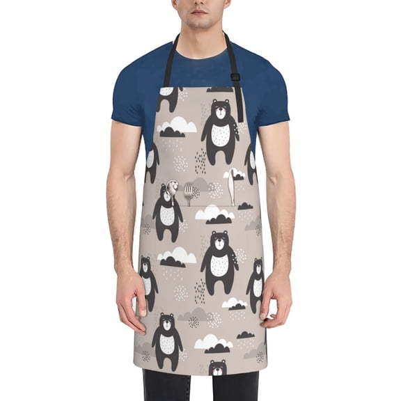 Naloa Cartoon Bear Brown Apron Kitchen Aprons with Pockets for Women Men Chef