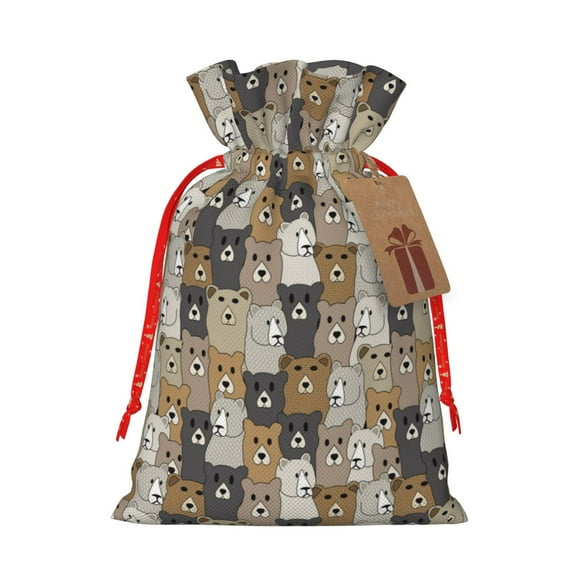 Naloa Cartoon Bear Drawstring Christmas Bags, 3D Xmas Gift Bags, Christmas Wrapping Bags, Xmas Goodie Bags, Treat Pouch Bags, Party Favor Bags-Medium