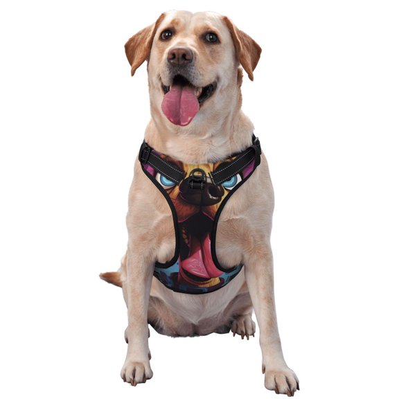 Naloa Cartoon Big-Eyed Dog Pet Harness Vest with Traction Rope, Adjustable No-Choke Dog Vest for Outdoor, Walking - X-Large