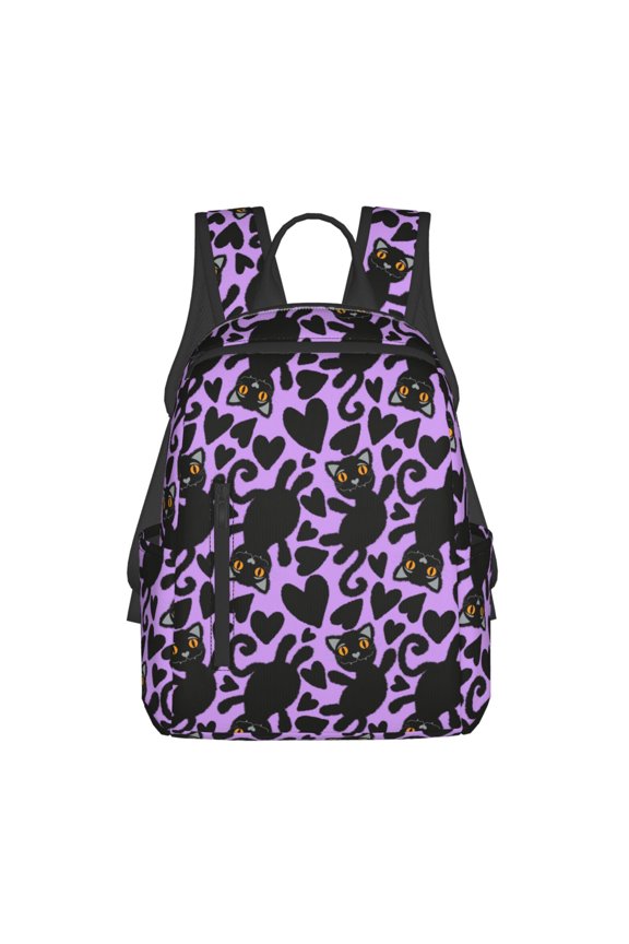 Cartoon Black Cats Print Lightweight DayBackpack Suitable for school, work, shopping, travel, etc.
