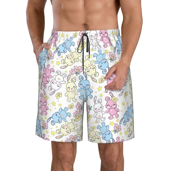 Naloa Cartoon Bunny Men's Beach Shorts, Surfing shorts, Swim trunks, Quick Dry Swim Trunks for Surfing Beach Fun - Medium