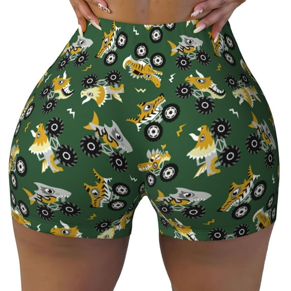 Naloa Cartoon Car Biker Shorts for Women Seamless Scrunch Short Women’s Yoga Shorts for Gym Running Sport Shorts - Medium